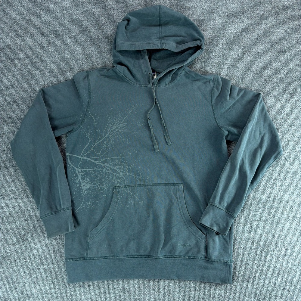 Patagonia Womens Organic Cotton Tree Graphic Hoodie Teal Blue Med Fall Gorpcore